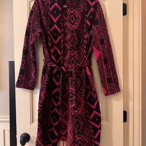 Anthropologie Holiday Hot Pink & Black Wool Sweater with Shimmer Accents Size M